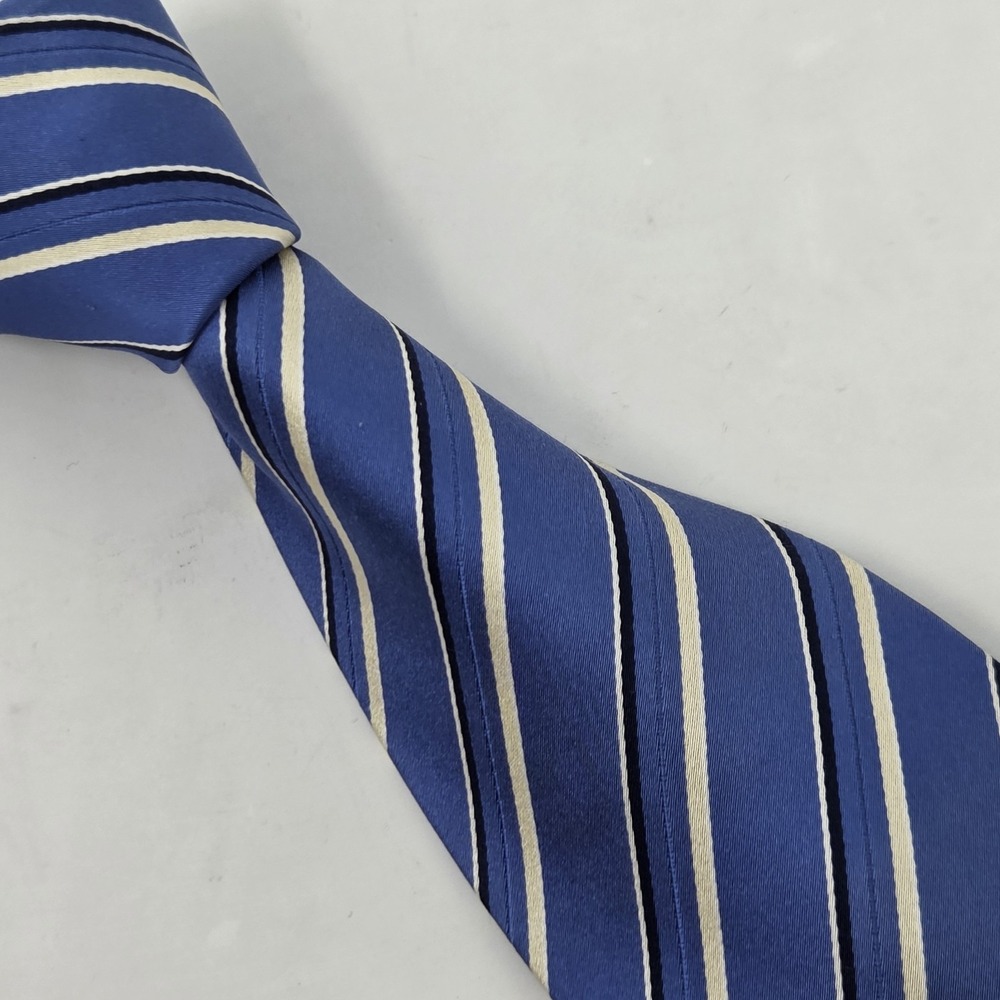 Donald J. Trump Signature Collection Blue/White/Black Striped 100% Silk Tie